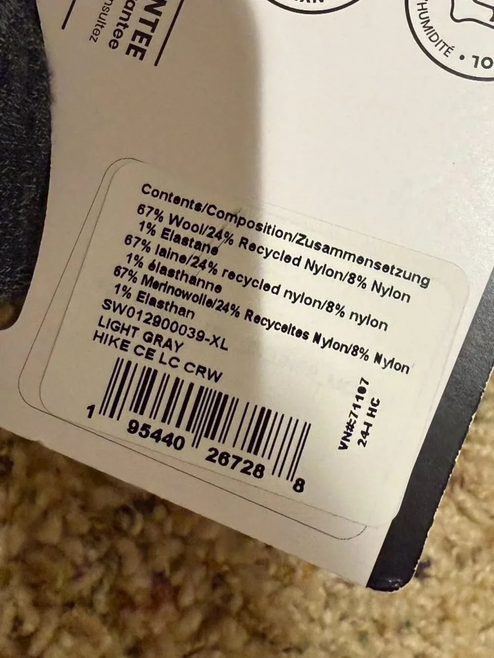 Smartwool Hike Classic Edition Crew Height Light Cushion Wool Socks Gray XL